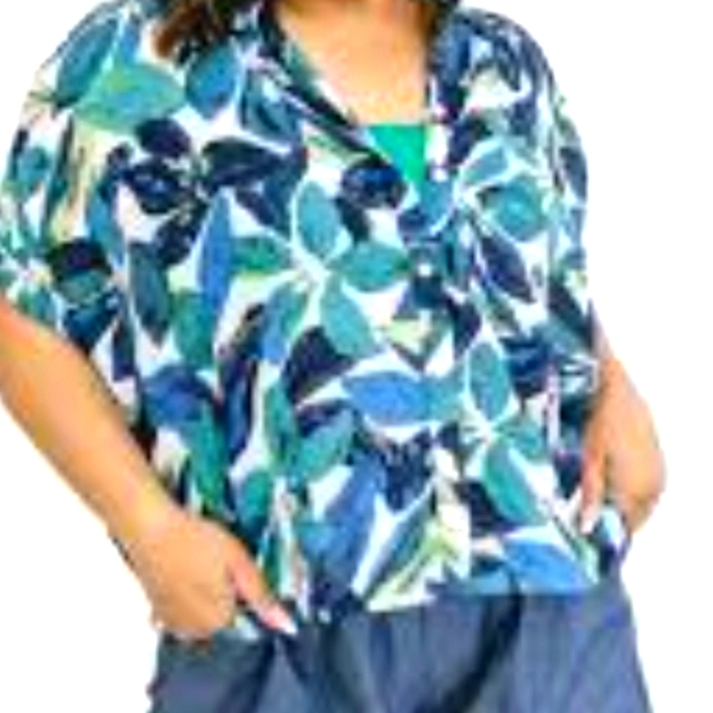 Time and True Floral Blue and Green Women’s Top XL 16/18
